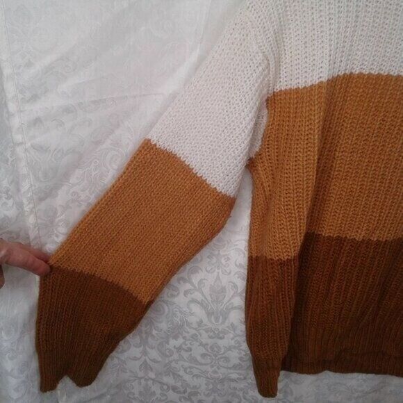 Tween Girls Colorblock Drop Shoulder Cable V-Neck Knit Sweater Size 11-12Y Earth - Picture 5 of 8